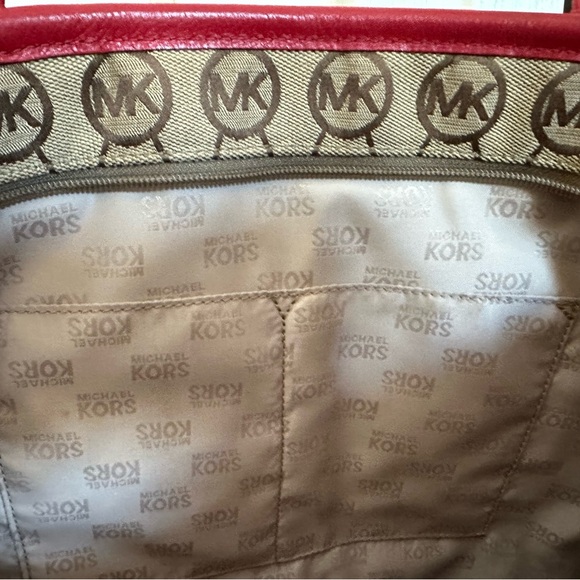 Michael Kors Red Handle Canvas Tote Bag Jet Set Messenger - Picture 7 of 8